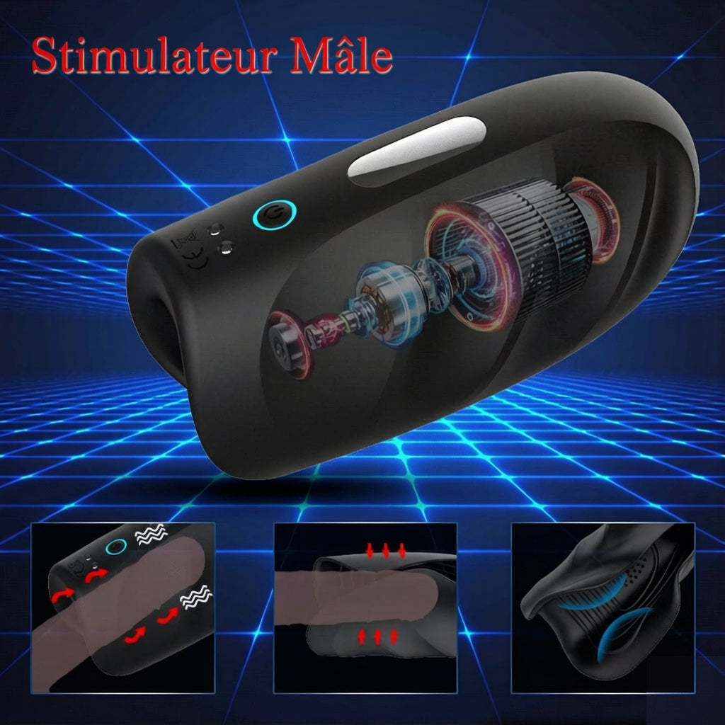 Masturbateur électrique, exerceur de pénis, vibromasseur avec 10 modes de vibration, appareil de massage pour le pénis, masturbateur électrique, jouet sexuel à stimulations multiples pour homme, stimulateur de gland
