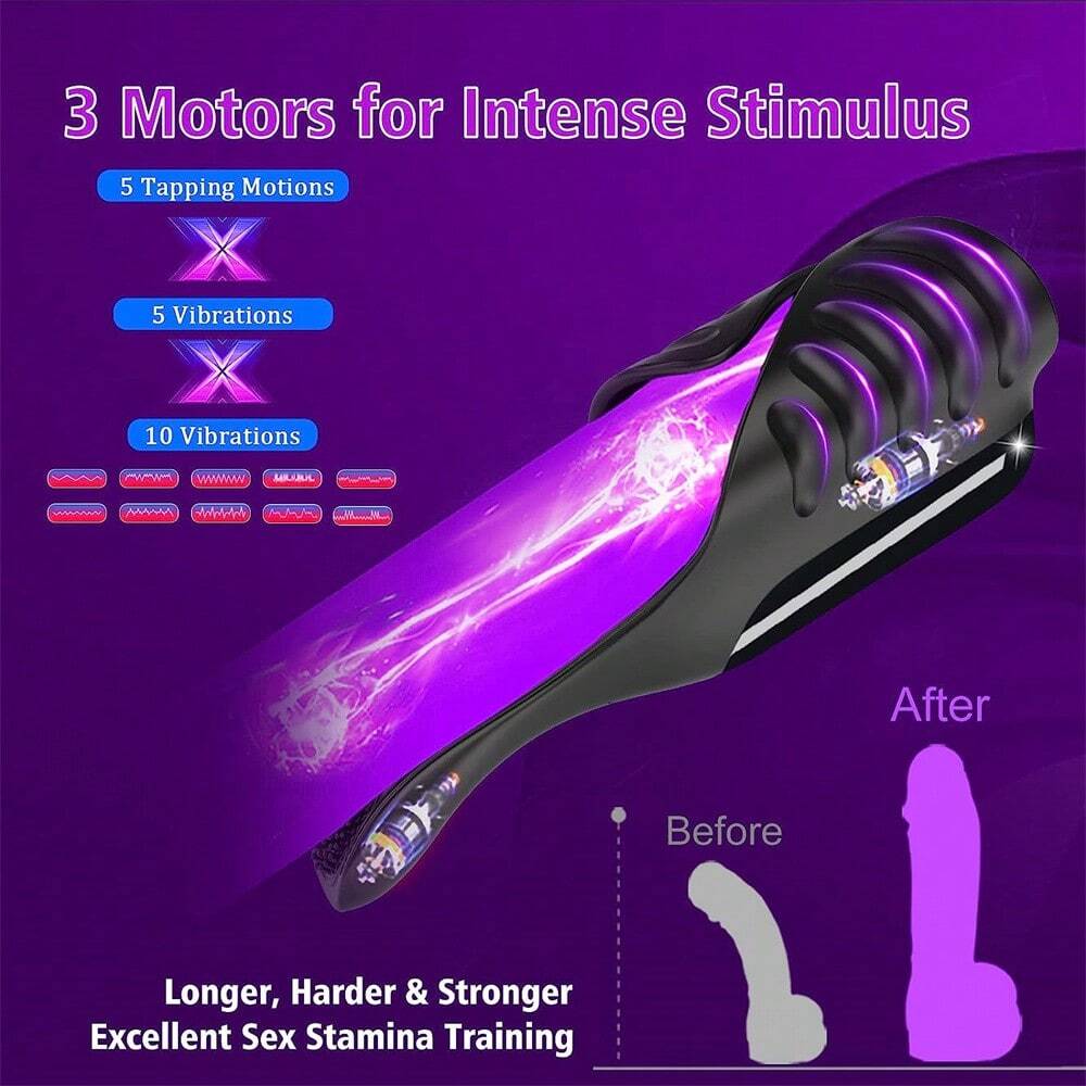 3 moteurs, 5 modes de tapotement, 10 modes de vibration, Penis Training Massager Silicone Sex toys pour hommes Vibromasseurs Jouets sexuels pour la masturbation des hommes