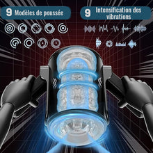Charger l'image dans la galerie, Masturbateur automatique pour hommes avec deux poignées et des vibrations de stretch avec 9 fréquences