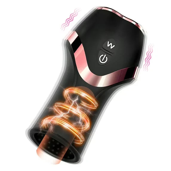 Stimulateur de gland et appareil d'entraînement pour pénis avec 12 modes de vibration, 6 modes d'aspiration et de rotation