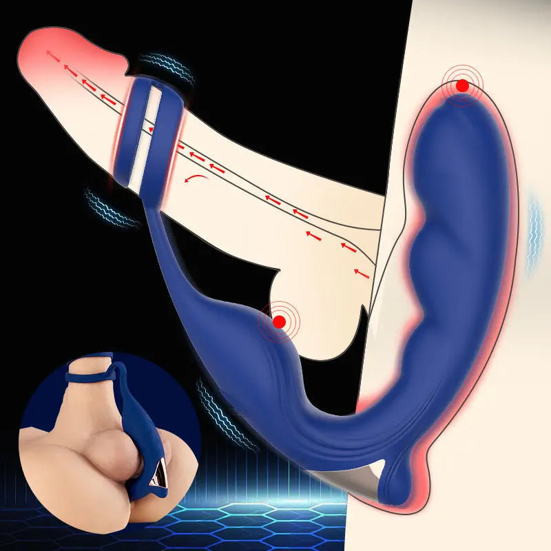 Blue Wing Double anneau pénien et masseur de prostate avec 9 vibrations