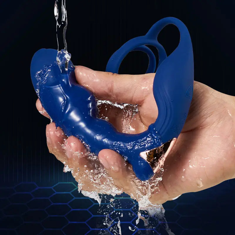 Blue Wing Double anneau pénien et masseur de prostate avec 9 vibrations