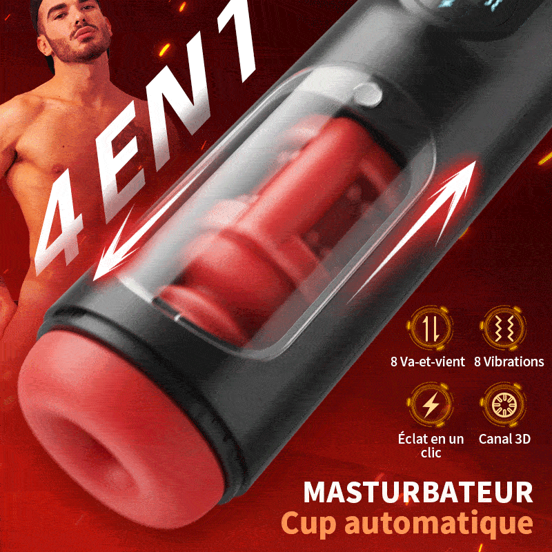 Masturbateur masculin à 8 poussées et 8 vibrations à 3 canaux