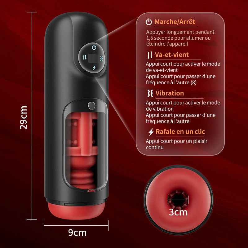 Masturbateur masculin à 8 poussées et 8 vibrations à 3 canaux