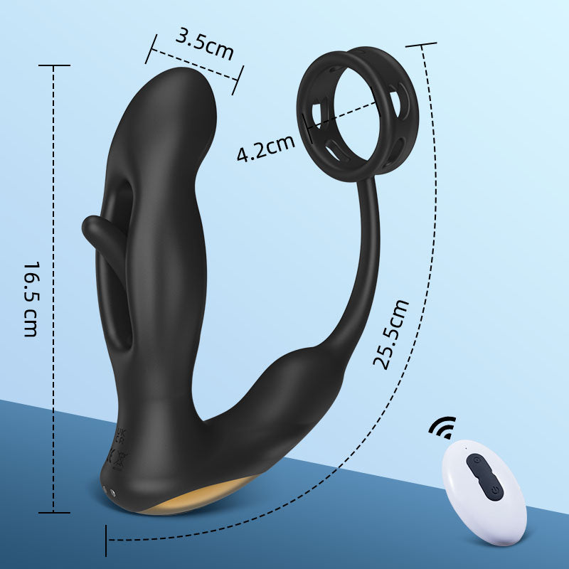 Masseur de prostate en silicone vibrant et battant avec anneau pénien