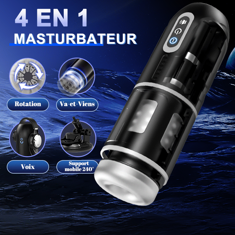 Coupe de masturbation HERO avec ventouse, 7 fréquences, télescopique + rotative