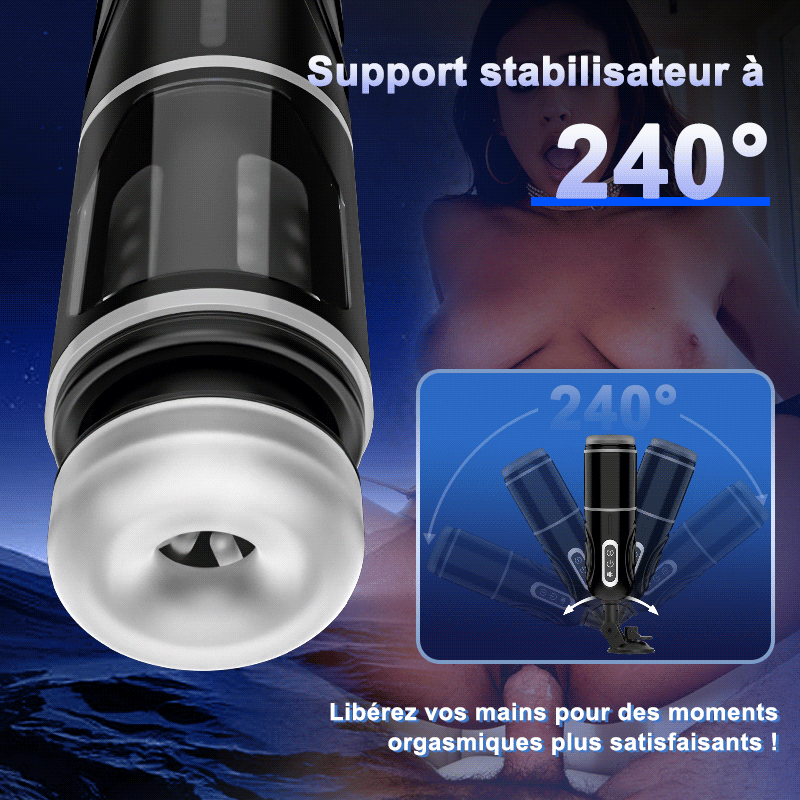 Coupe de masturbation HERO avec ventouse, 7 fréquences, télescopique + rotative