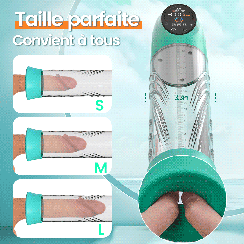 Green Pioneer - Pompe à pénis à eau avec écran LCD, 4 niveaux de pression et 9