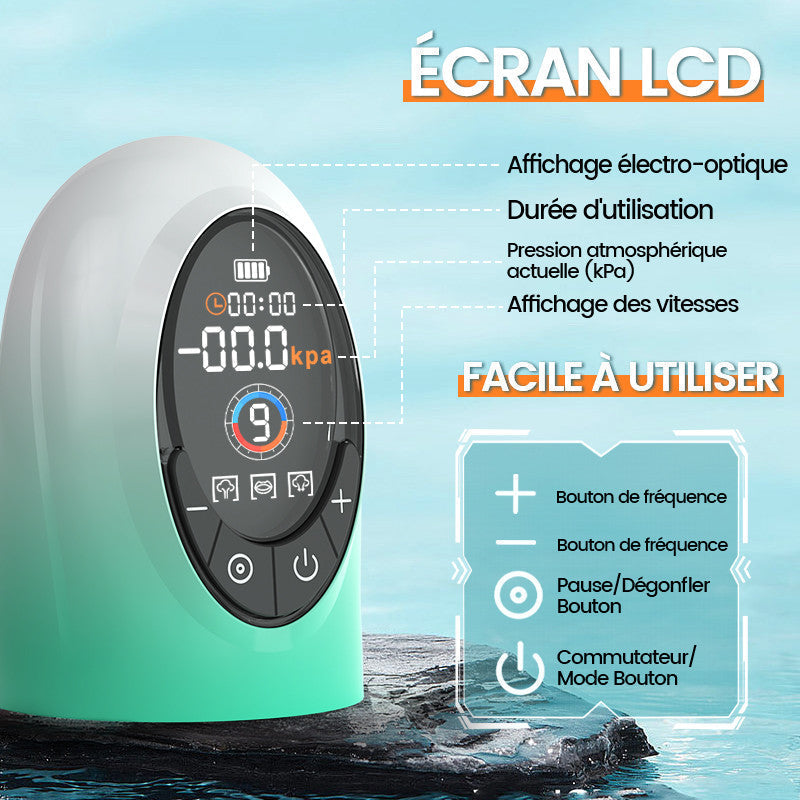 Green Pioneer - Pompe à pénis à eau avec écran LCD, 4 niveaux de pression et 9
