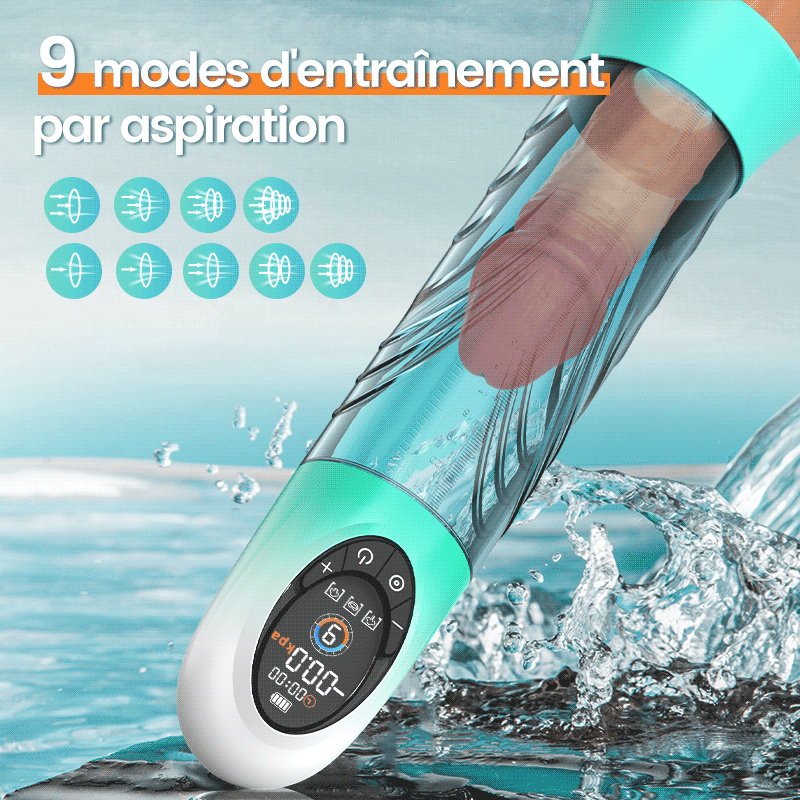 Green Pioneer - Pompe à pénis à eau avec écran LCD, 4 niveaux de pression et 9