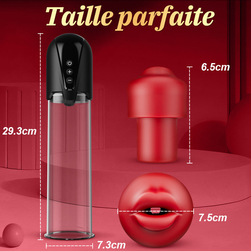 Red Fury Armour – Pompe à pénis à 9 niveaux d'aspiration avec orifice rouge et tunnel texturé