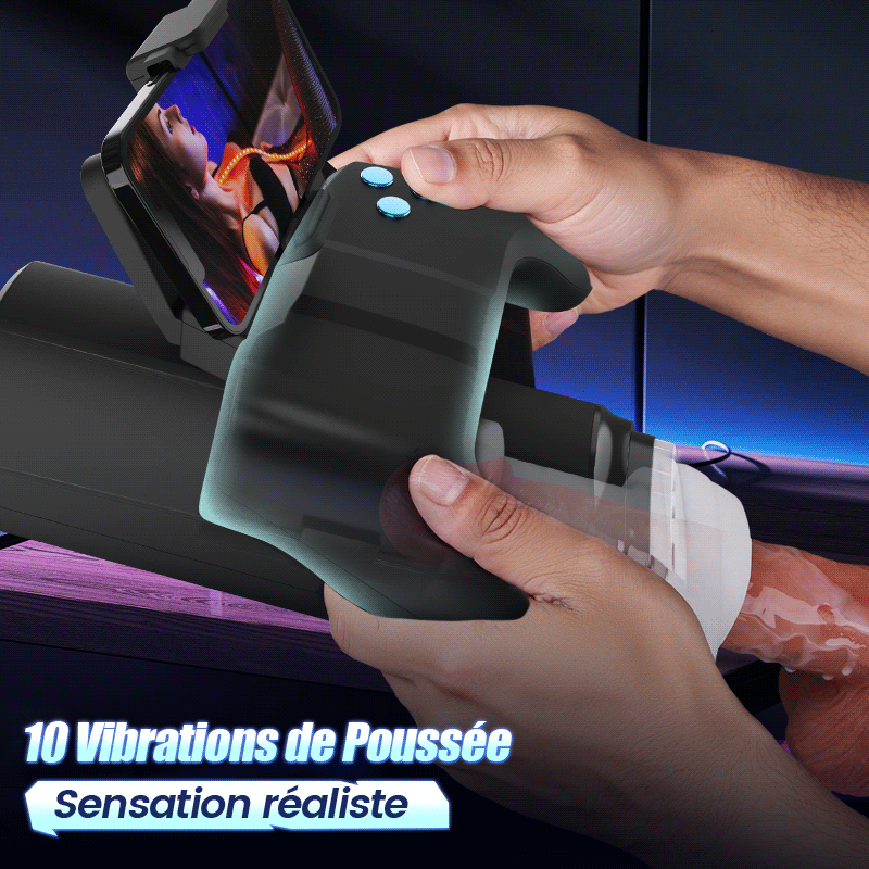 Turbo - 10 Modes Stroker à Poussées Explosives – Design Gamepad Immersif avec Support Téléphone