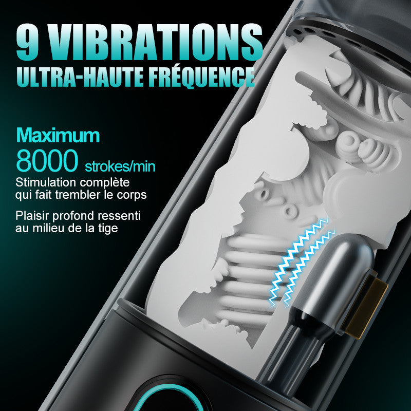Masturbateur Électrique 9 Modes de Succion & Vibration Puissante Manchon Large 2,8x