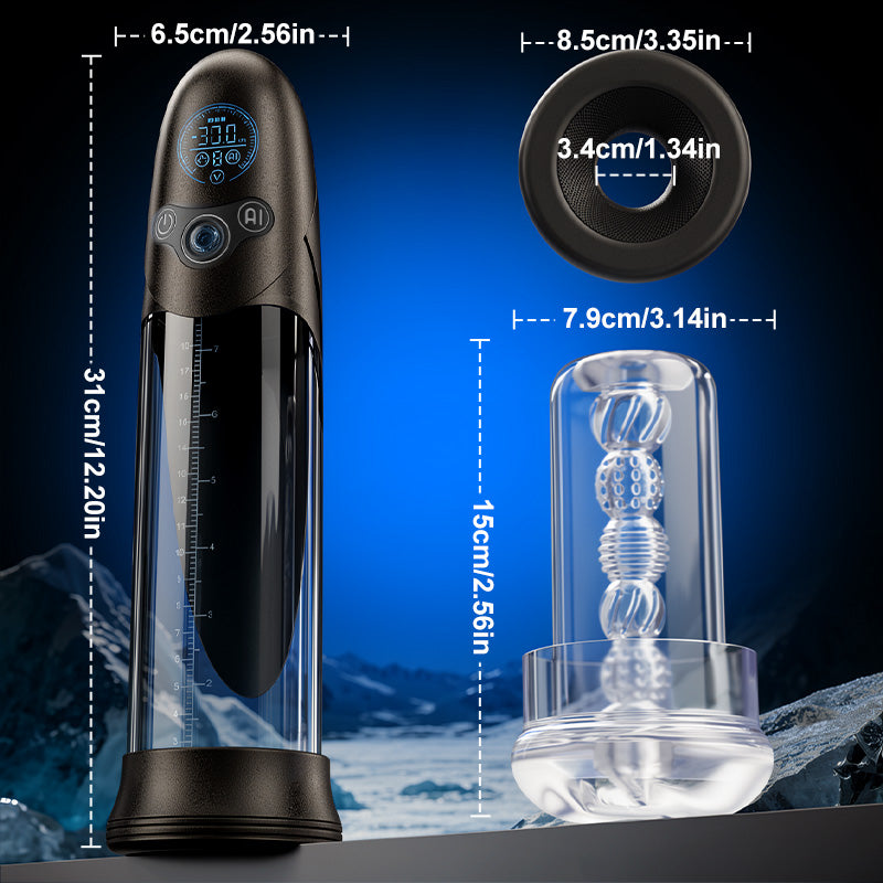 BathFun Pro - Pompe d'entraînement sous vide à 9 niveaux avec contrôle de pression par IA, écran LCD avec affichage de l