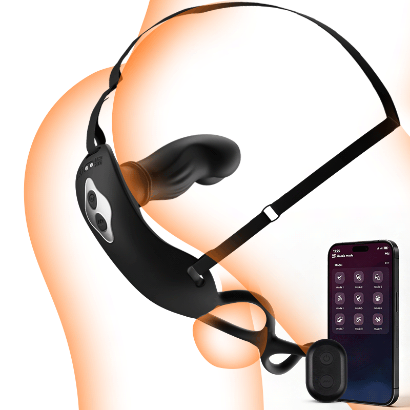 Hugo – Masséur de prostate portable à mouvements de va-et-vient avec sangles, double commande via application et téléco