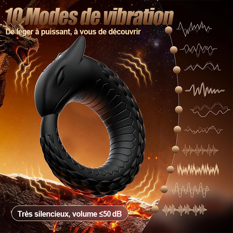 Dragon Thunder – Anneau pénien à 10 vibrations, jouet en silicone longue durée