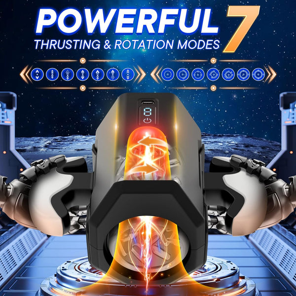Masturbateur automatique mains libres à affichage LED avec 7 modes de rotation et de poussée