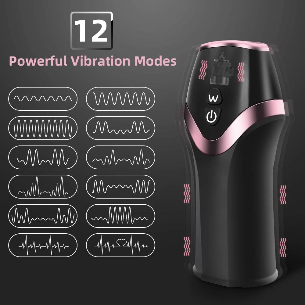 Stimulateur de gland et appareil d'entraînement pour pénis avec 12 modes de vibration, 6 modes d'aspiration et de rotation