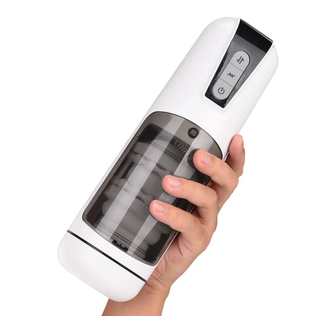 White Vibe - Masturbateur masculin extensible et étanche à vibrations automatiques à 7 modes
