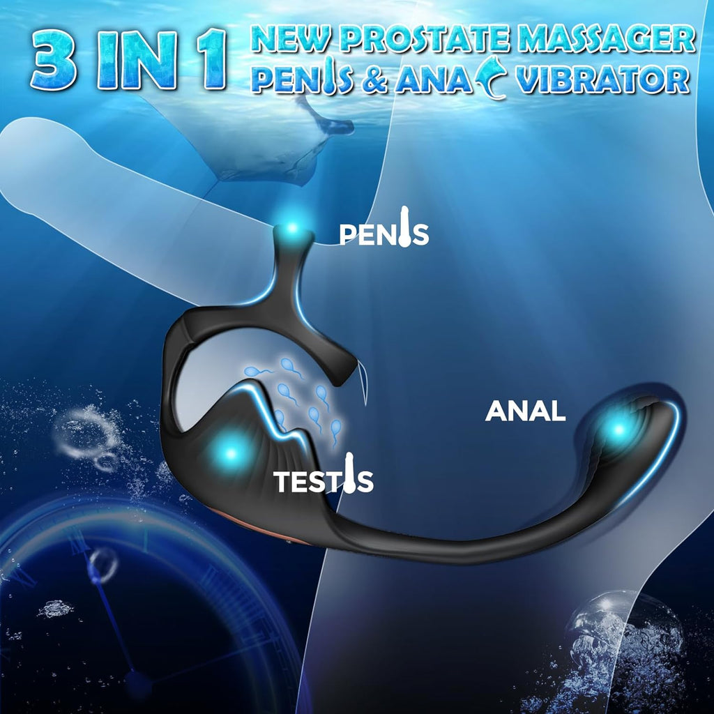 Anneau pénien masseur de prostate 3 en 1 avec 10 modes de vibration