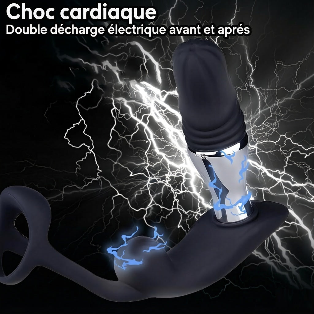 3 en 1 Électro Choc Vibrateur Anal Ance Bague de Pénis Stimulateur de Prostate avec 10 Fonctions de Vibration Télescopique & 3 Modes d'Électrostimulation, Masseur Anal SM Extrême Jouet Sexuel pour Homme en Solo