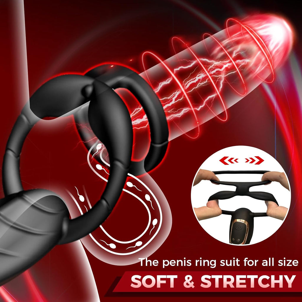 3 in 1 Dual Motors Cock Ring Prostate Massager Anal Vibrator with 9 Modes