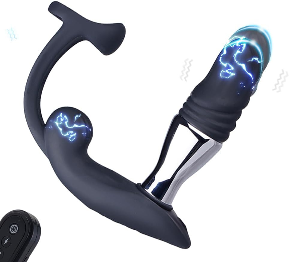 3 en 1 Électro Choc Vibrateur Anal Ance Bague de Pénis Stimulateur de Prostate avec 10 Fonctions de Vibration Télescopique & 3 Modes d'Électrostimulation, Masseur Anal SM Extrême Jouet Sexuel pour Homme en Solo
