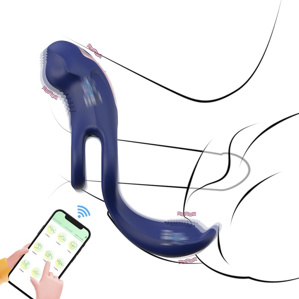 3 EN 1 Masseurs de Prostate Vibrant avec Anneau Pénien, Sex Toys Vibromasseurs Homme à Distance avec Application, Plug Anale Gode Vibro-masseurs avec 9 Modes de Poussée Vibrant pour Couple