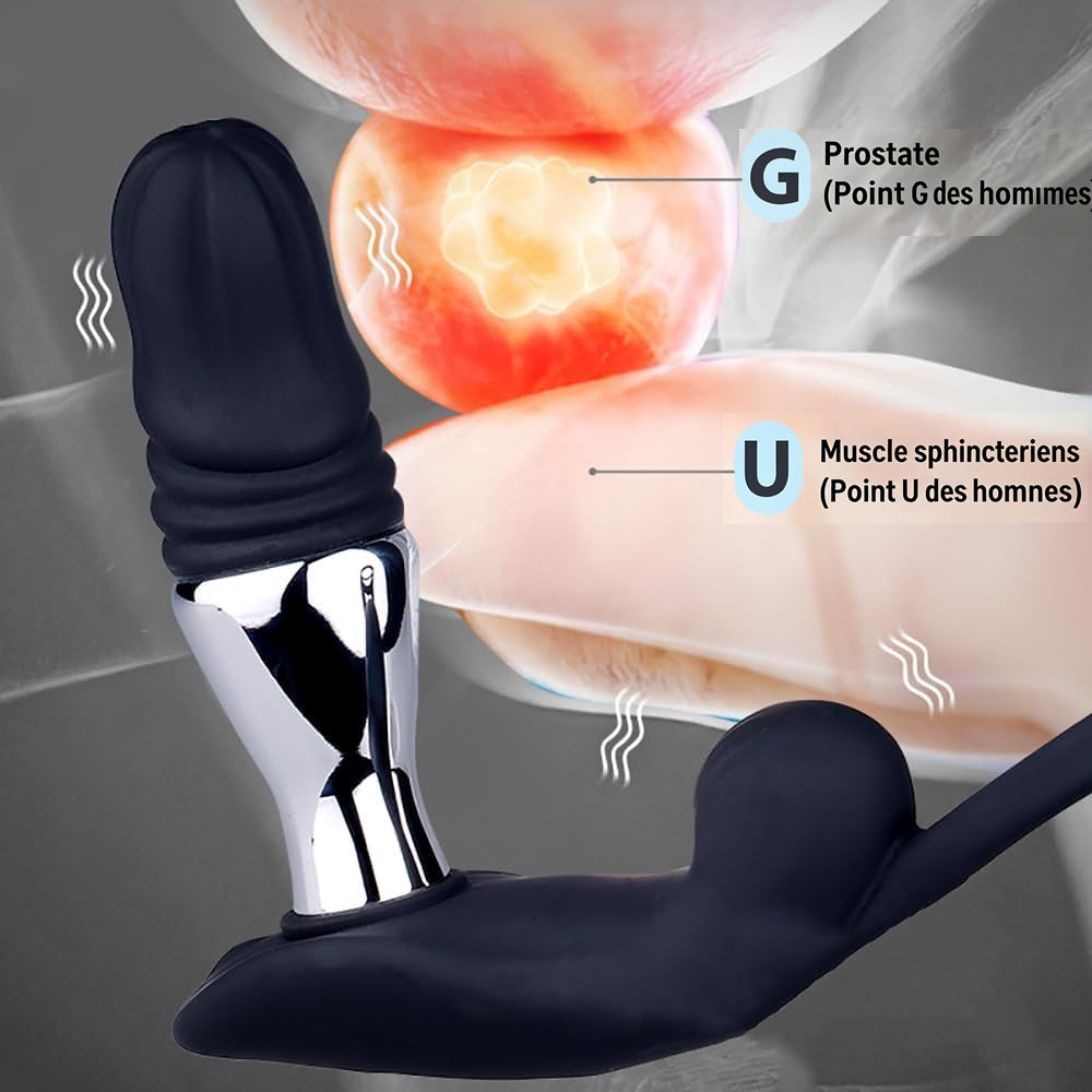 3 en 1 Électro Choc Vibrateur Anal Ance Bague de Pénis Stimulateur de Prostate avec 10 Fonctions de Vibration Télescopique & 3 Modes d'Électrostimulation, Masseur Anal SM Extrême Jouet Sexuel pour Homme en Solo