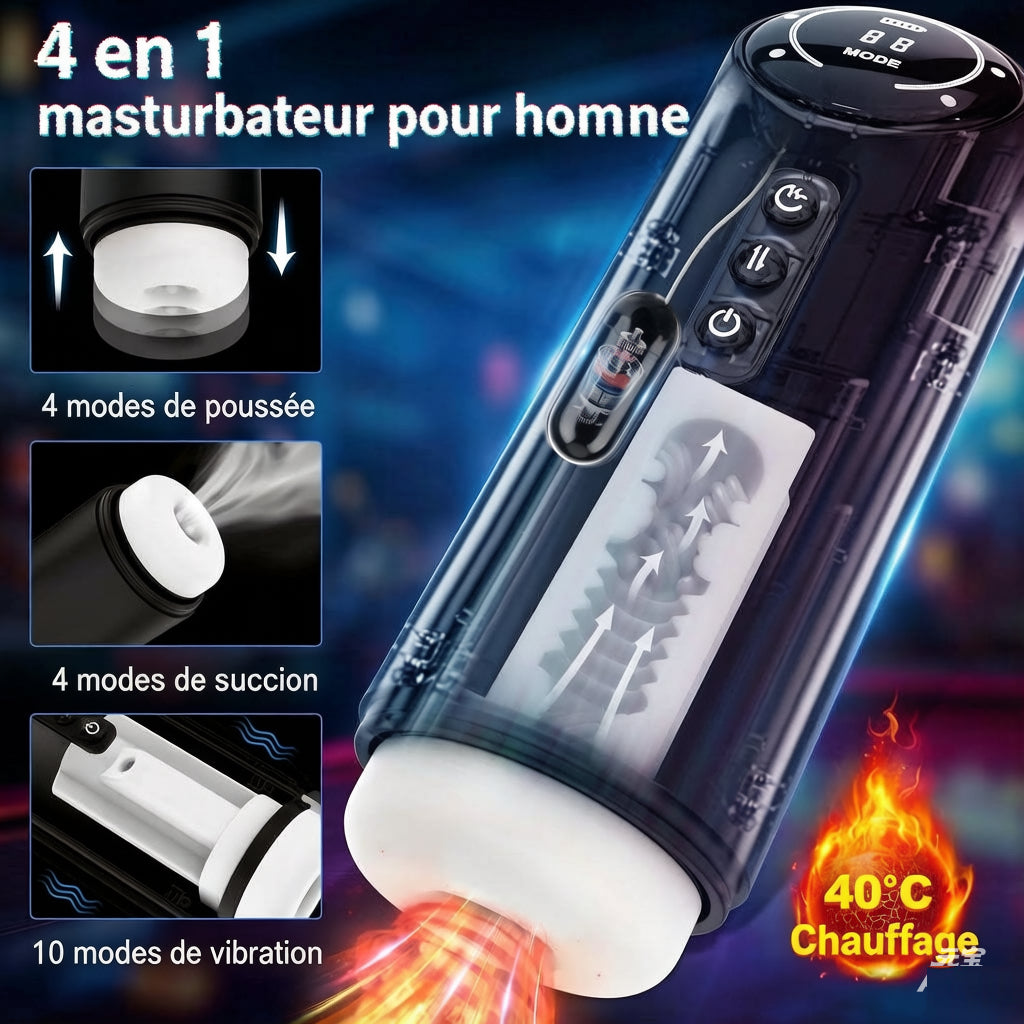 Masturbateur électrique avec chauffage : 10 modes de vibration, 4 modes de succion et 4 modes de poussée, pompe à pénis pour homme, jouet sexuel vaginal, fellation, vagin artificiel, gros masturbateurs