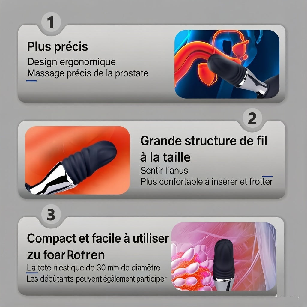 3 en 1 Électro Choc Vibrateur Anal Ance Bague de Pénis Stimulateur de Prostate avec 10 Fonctions de Vibration Télescopique & 3 Modes d'Électrostimulation, Masseur Anal SM Extrême Jouet Sexuel pour Homme en Solo