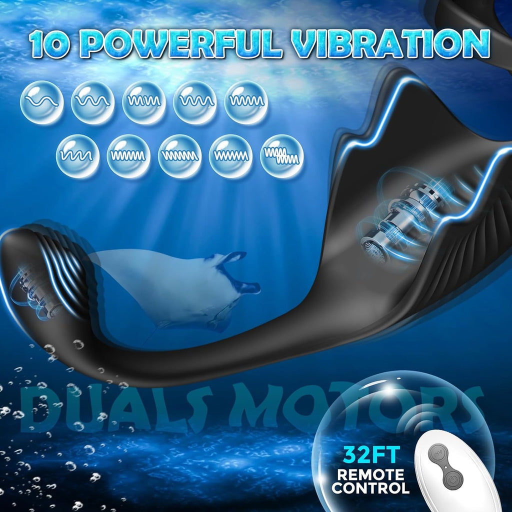 Anneau pénien masseur de prostate 3 en 1 avec 10 modes de vibration