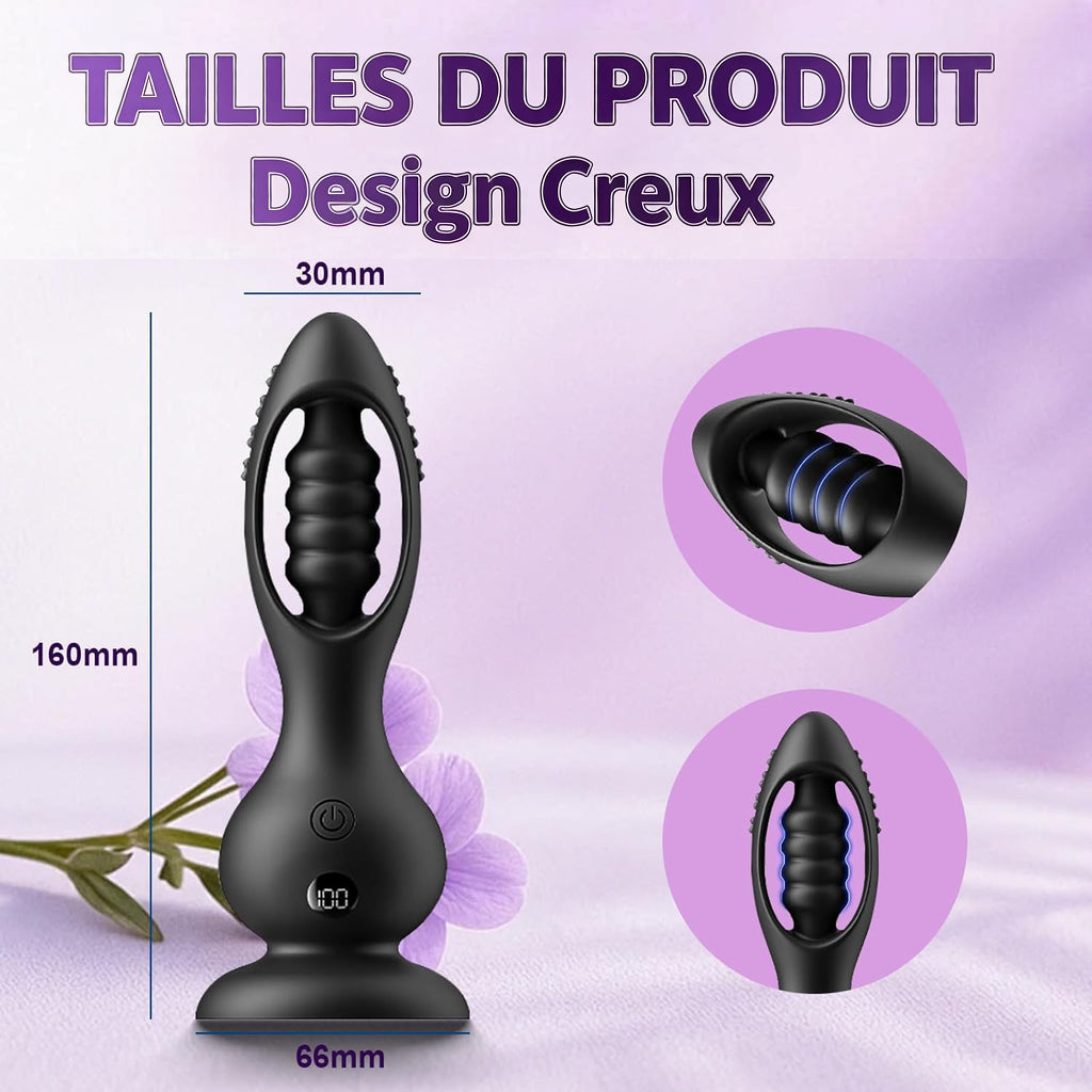 Plug anal vibrant sans fil avec masseur de prostate pour hommes, télécommande, 10 modes de vibration, design en forme de boule, étanche IPX6, recharge magnétique, silicone médical, silencieux, noir