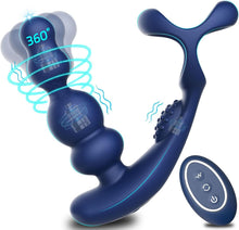 Charger l'image dans la galerie, Vibromasseur anal pour homme - 4 en 1 Stimulation de la prostate - Télécommande Perles anales Godemichet anal avec double anneau pénien 10 vibrations &amp; 3 modes rotation Masseur de prostate Plug anal