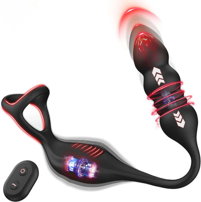 Vibromasseur pour Homme Sex Toys, Plug Anal Vibrant Sex toýs Homme Masseurs de Prostate Sextoy Homme Sex avec Anneau Pénienn, Sex Toys Anals Gode Vibro-masseur 9 Mode Télescopique & Vibrations