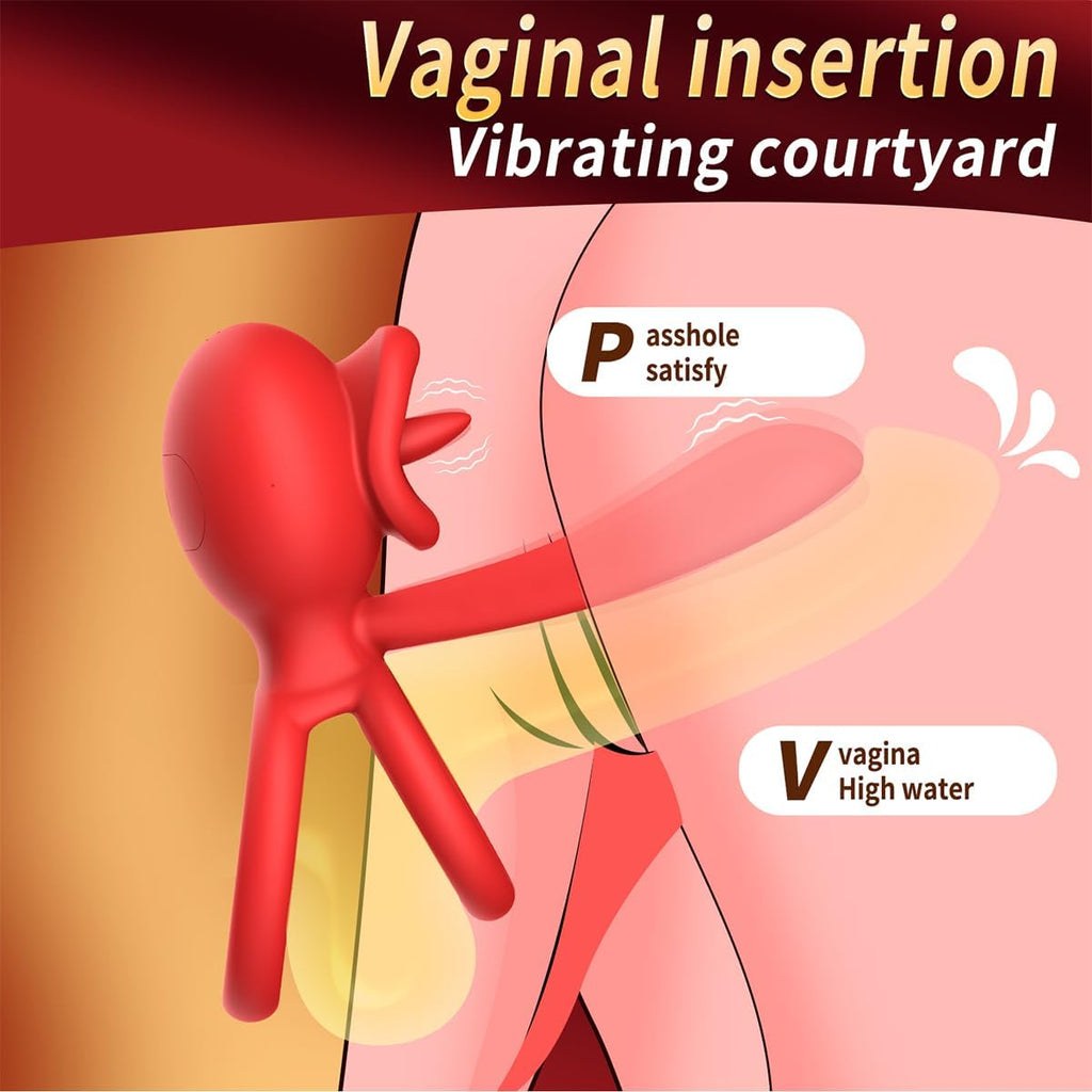 Anneau vibrant pour pénis et clitoris, 9 modes de vibration avec fonction léchage de langue, stimulateur du point G à double anneau en silicone, idéal pour les couples