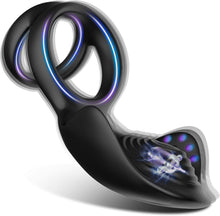 Charger l'image dans la galerie, Double Anneau Vibrant en Silicone avec 10 Modes de Vibration d'érection Améliorant Vibromasseurs Sex Toys pour Hommes Couple