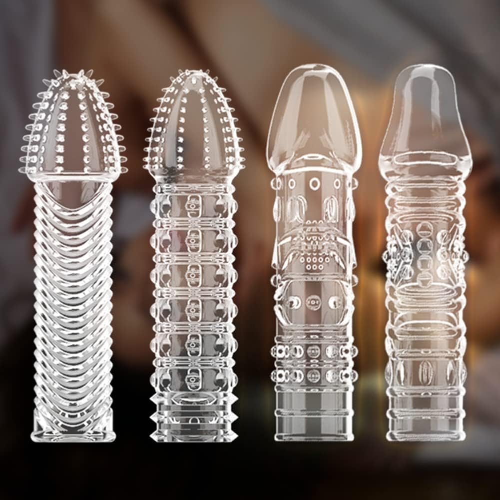 Manchons de Pénis en Silicone Gaines de Pénis à Stimulation Intensive de Particules Transparentes Retarder L'éjaculation Améliorer La Couverture D'agrandissement Du Coq D'érection (jeu de 4)