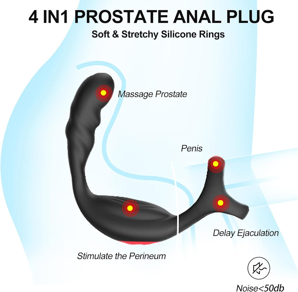 Masseur de Prostate Jouet Sexuel Anal, 4 en 1 Vibromasseurs Anales avec 10 Vibrations, Vibrateur pour Pénis avec Anneau Pénien & Télécommande, Plugs Anals Vibrants-Jouet pour Adulte pour Homme