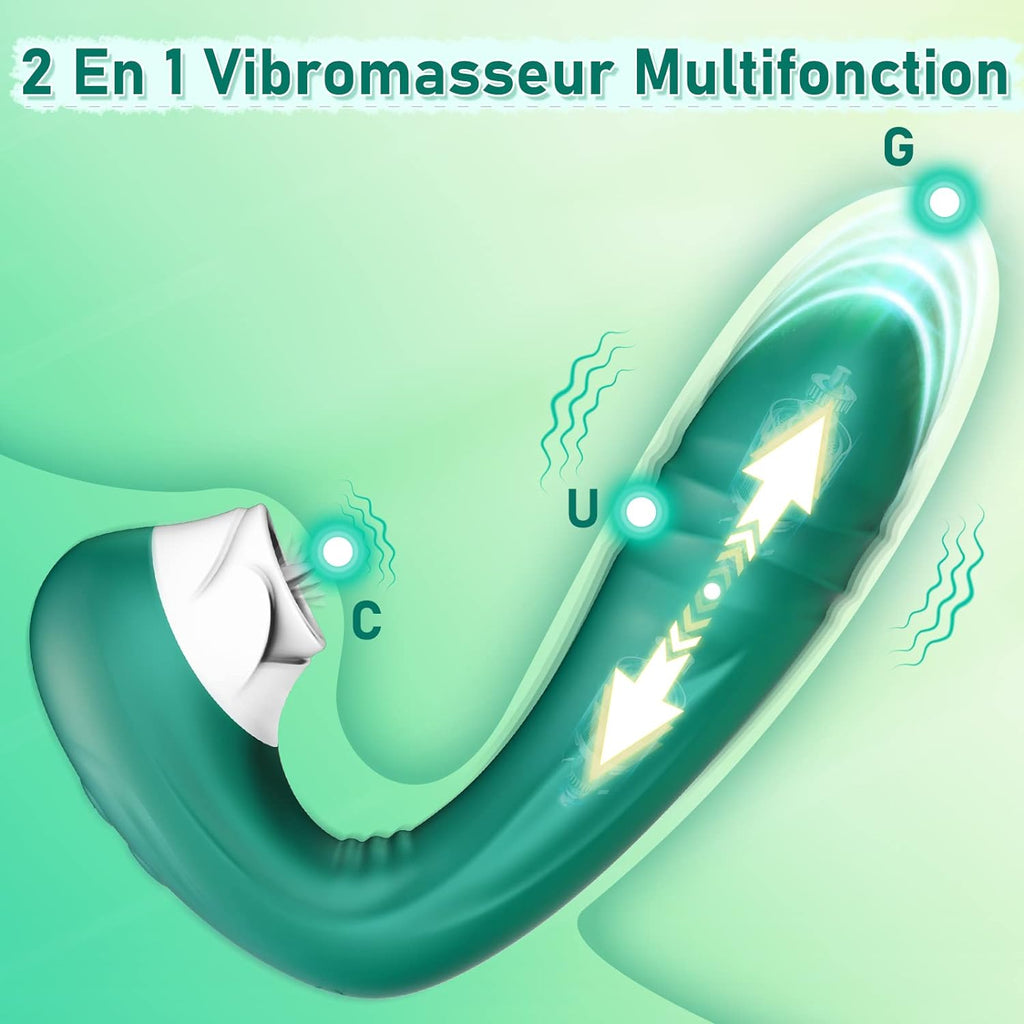 Vibromasseur en Silicone Point G pour Femme,Clitoris Vibrator avec 10 Modes de Poussée et de Léchage,Étanche Jouets Sexuels Rechargeables avec Stimulation Anale pour Couple, Adultes