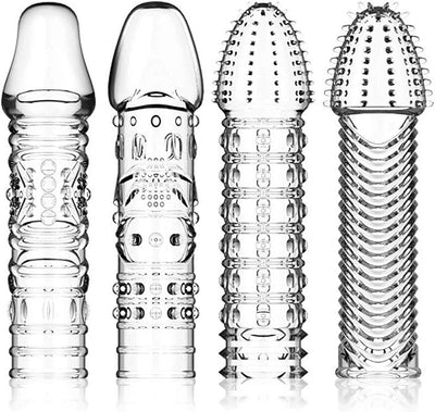 Manchons de Pénis en Silicone Gaines de Pénis à Stimulation Intensive de Particules Transparentes Retarder L'éjaculation Améliorer La Couverture D'agrandissement Du Coq D'érection (jeu de 4)