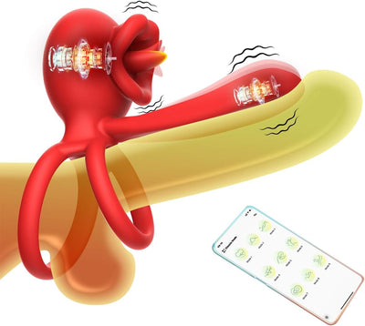 Anneau vibrant pour pénis et clitoris, 9 modes de vibration avec fonction léchage de langue, stimulateur du point G à double anneau en silicone, idéal pour les couples