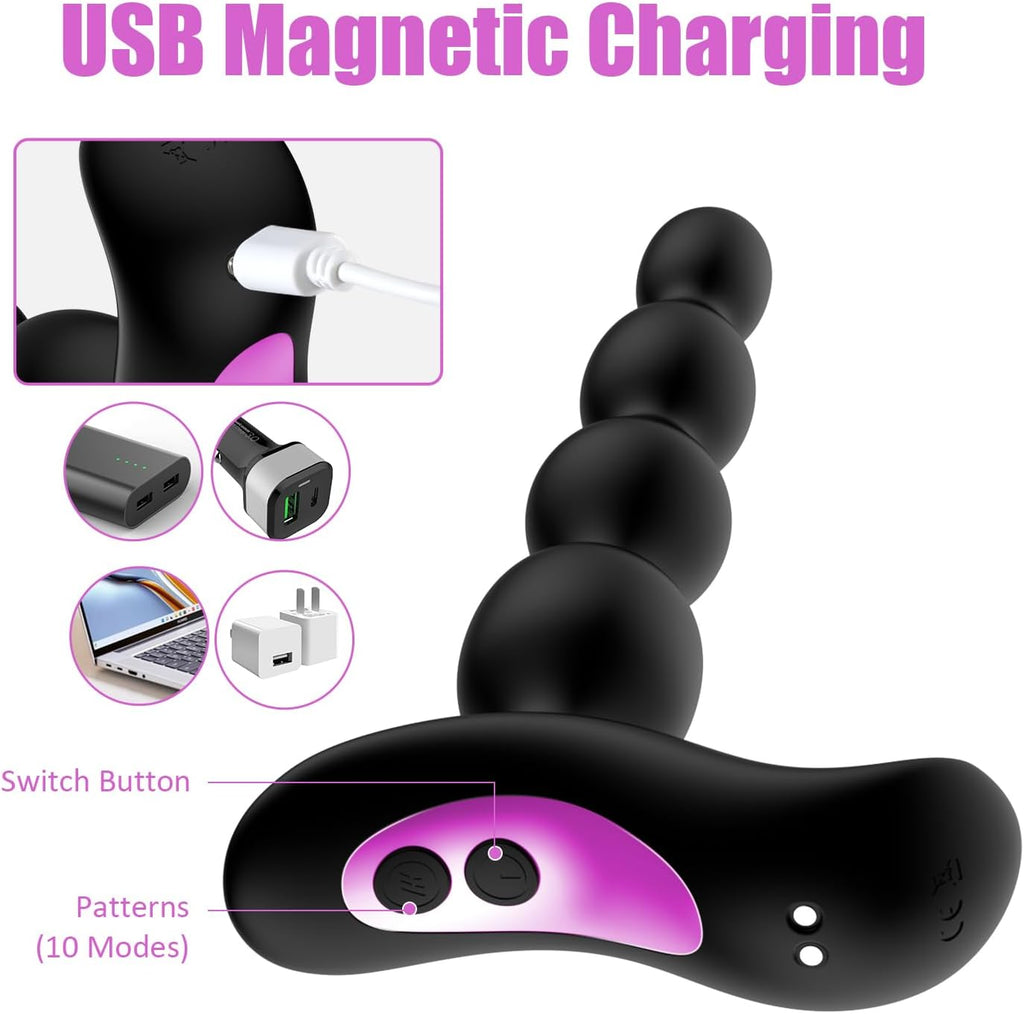 Shkanla Perles Anales Vibrantes pour Hommes Femmes Couples, Plug Anal Sex Toýs Vibromasseurs avec 10 Modes de Vibration, Rechargeable Stimulateur de Point G Masseur de Prostate Gode Anal en Silicone