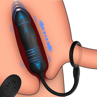 Stimulateur de prostate masculin, appareils de massage, vibromasseurs anaux avec anneau pénien, télécommande, vibromasseur télescopique avec 3 modes de vibration + 3 modes de poussée, plug anal, gode, jouets sexuels pour hommes