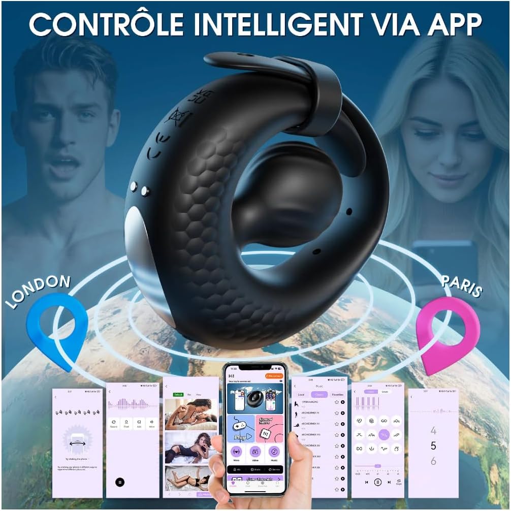 Cock Ring Vibromasseurs Sextoy Homme avec 10 Vibrations, Anneau Penien - Anneau Homme Réglable APP Anneau Vibrant Pénis Clitoridienne Jouet Sexualité Couple