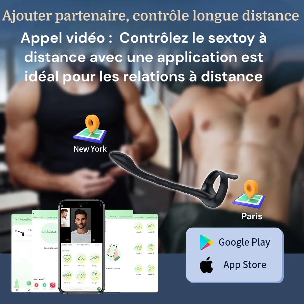 Sextoys plug anal - 5 EN 1 APP Masseurs de Prostate Vibrant avec Anneaux de Pénis - 10 Modes de Vibration -Télécommandé -Jouets Sexuels pour la Stimulation Anale Couple, Étanche