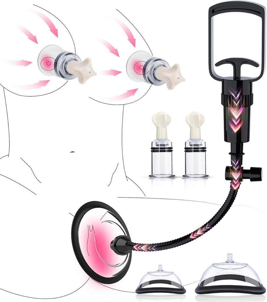 Pompe Vaginale et Tétonnière, Jouet Intime avec Ventouses Clitoridiennes – Pompe Teton, Stimulateur Clitoridien à Succion et Suceurs de Clitoris pour Femme/Couple, Sextoy BDSM Puissant