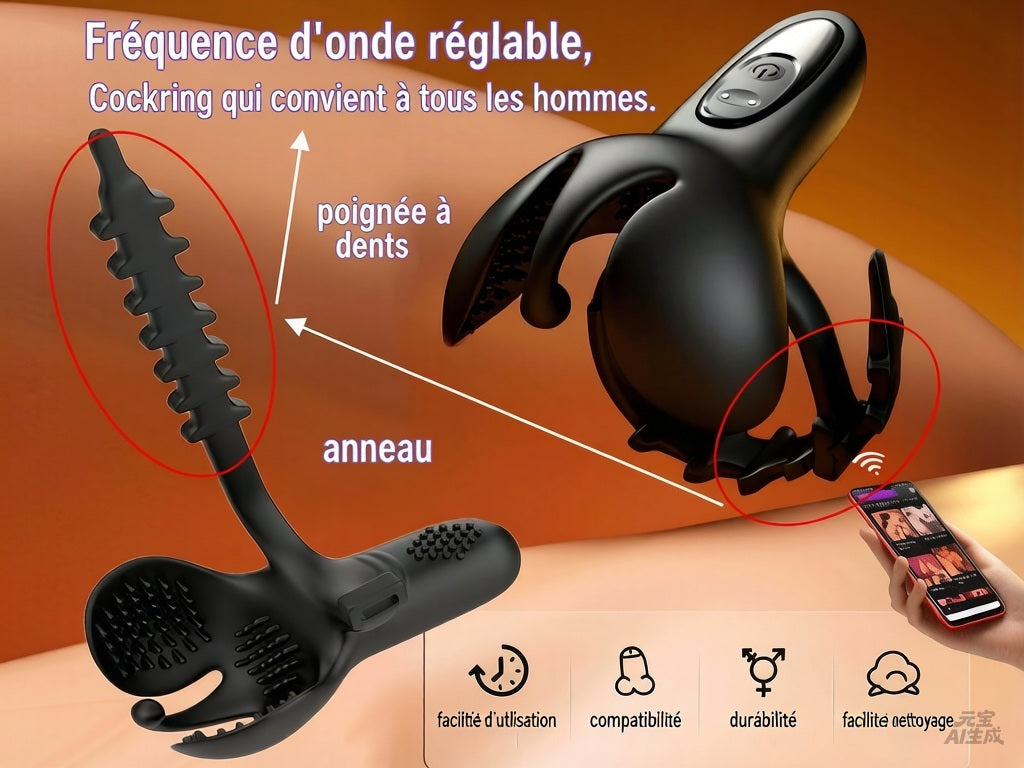 Anneaux vibrants pour pénis en silicone extrême, anneaux vibrants avec testicules, anneaux vibrants pour hommes avec 10 modes de vibration, jouets sexuels pour la stimulation masculine