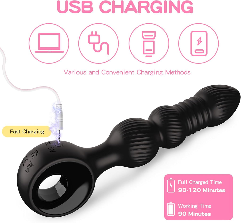 Perles Anales-Wordone Plugs Anals Vibrants avec 10 Vibrations&7 Poussées, Masseur de Prostate, Jouet Anal pour Adulte, Jouets Sexuels pour Mâles, Vibromasseur Point G Bullet pour Hommes&Femmes