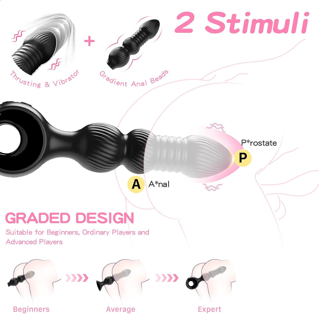 Perles Anales-Wordone Plugs Anals Vibrants avec 10 Vibrations&7 Poussées, Masseur de Prostate, Jouet Anal pour Adulte, Jouets Sexuels pour Mâles, Vibromasseur Point G Bullet pour Hommes&Femmes